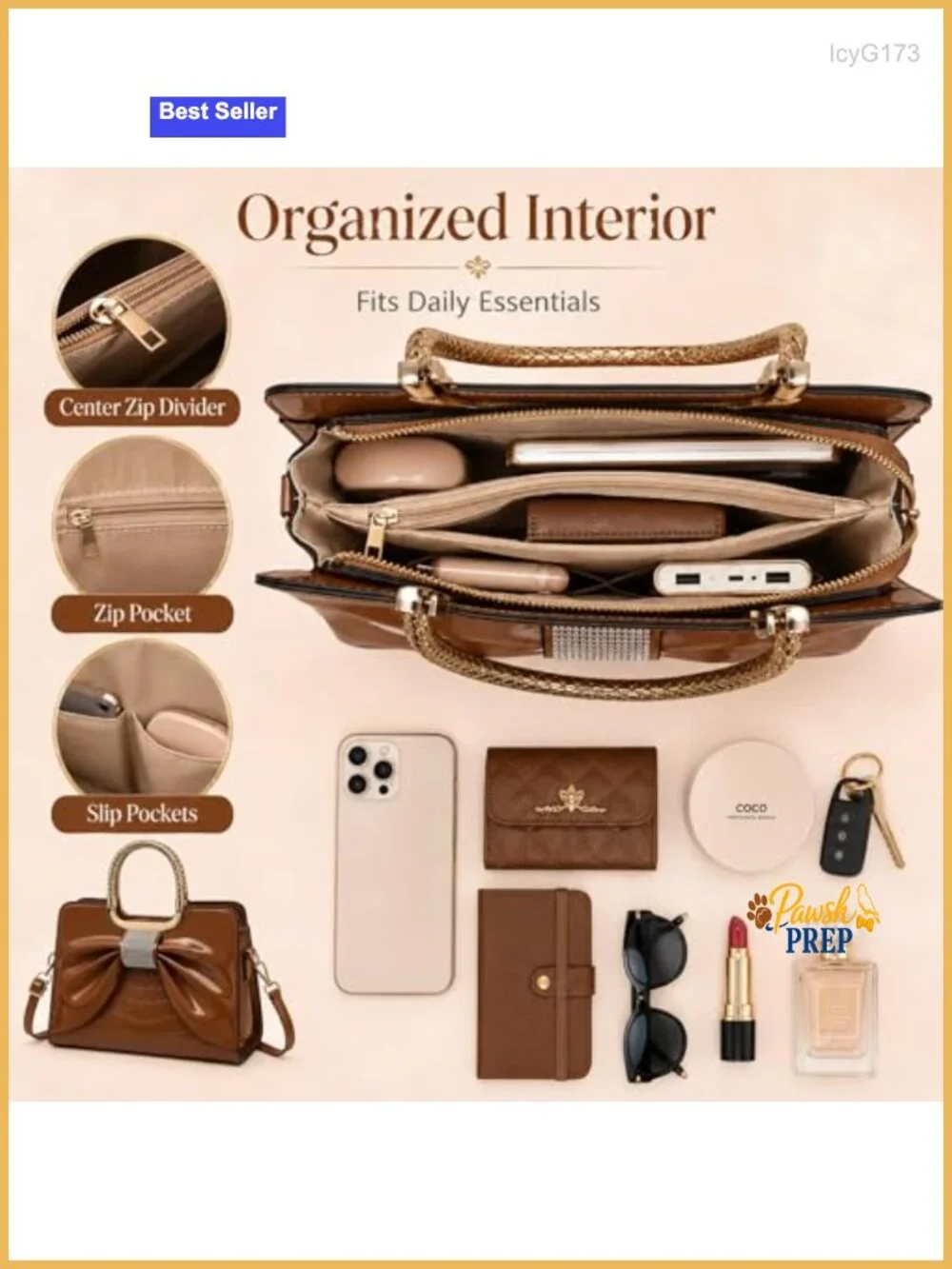Glossy Patent Leather Top Handle Satchel Handbag with Adjustable Strap